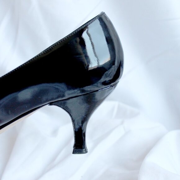 PREVATA  | Vintage Italian Leather Shoes 7 1/2 Black | Open-Toes Kitten Heels - Picture 8 of 15